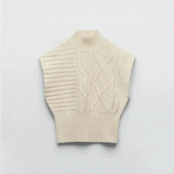 Zara Cream Knit Mock Neck Vest NWT  Size Medium - Picture 4 of 10
